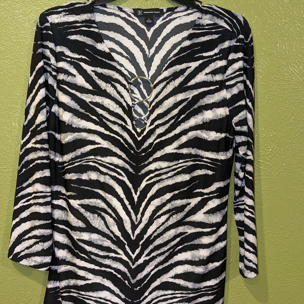 INC International Concepts Women's Black and White Zebra Print Top